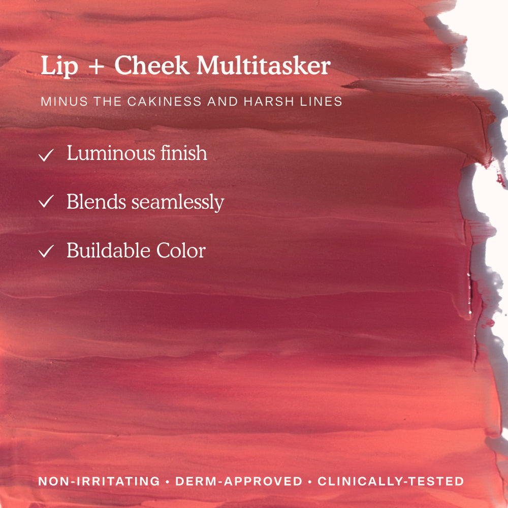 [Shared: Lip+Cheek Multitasker that creates a luminous finish, blends seamlessly, and has buildable color.]