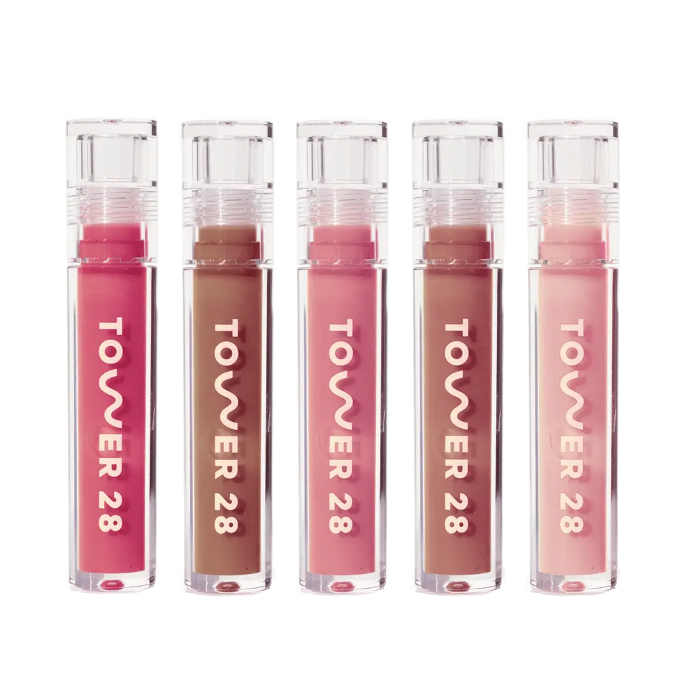 Shared: The Tower 28 Beauty Milky Lip Set which features all five Milky ShineOn Lip Jelly Shades (Pistachio, Coconut, Cashew, Oat, and Almond)