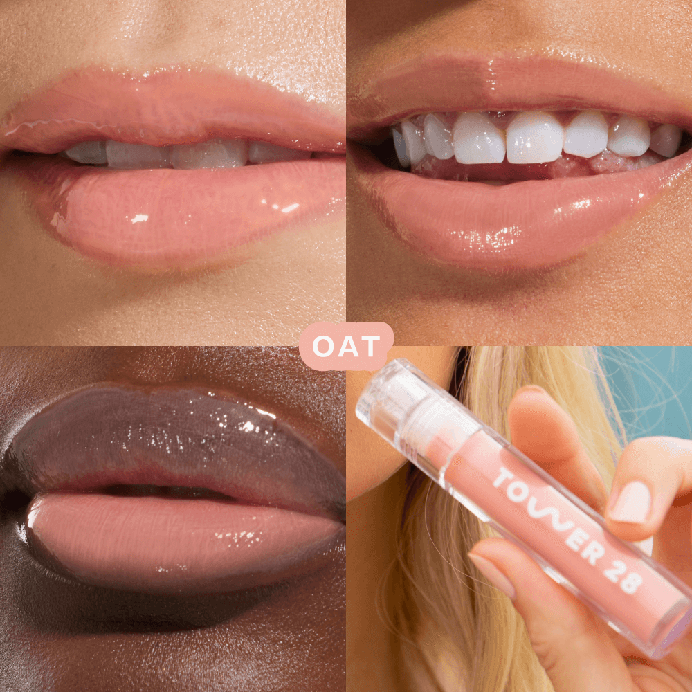 Shade: OneLiner in Fill Me In + ShineOn Lip Jelly in Oat [Model wears the Peachy Pink Duo]