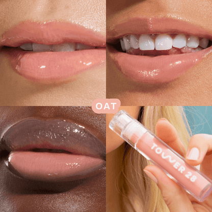 Shade: OneLiner in Fill Me In + ShineOn Lip Jelly in Oat [Model wears the Peachy Pink Duo]