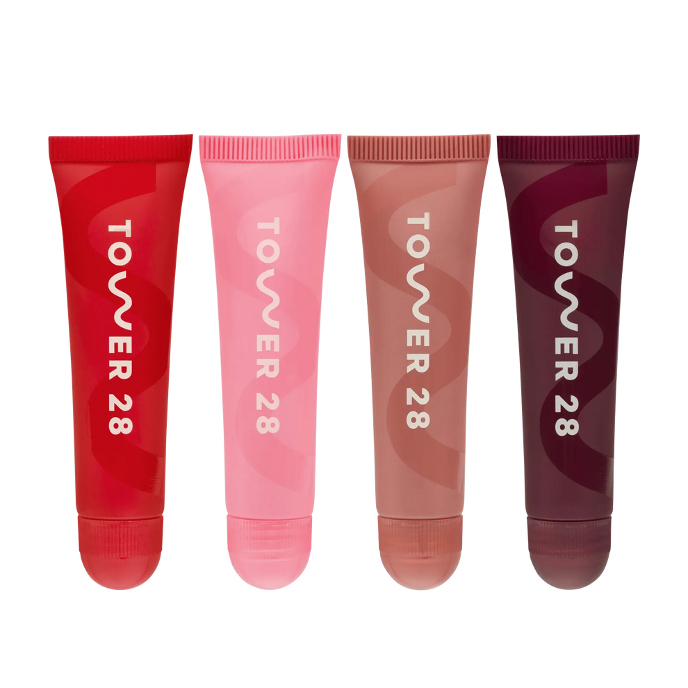 The Tower 28 Beauty LipSoftie® Lip Treatment Set includes 4 flavors. 