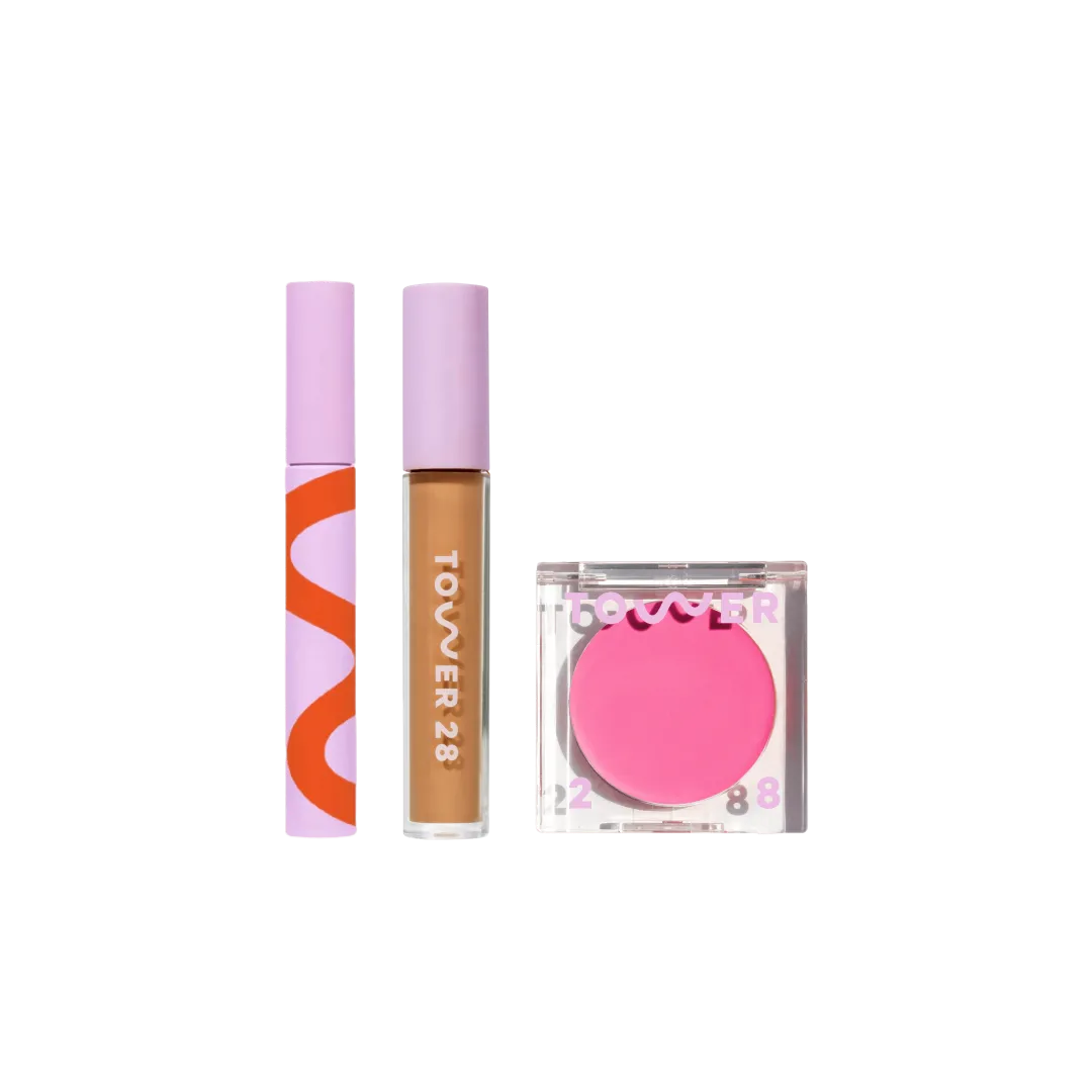 Go To Set [Shared Tower 28 Beauty's Go To Set which features MakeWaves™ Mascara, Swipe Serum Concealer, and BeachPlease Cream Blush]