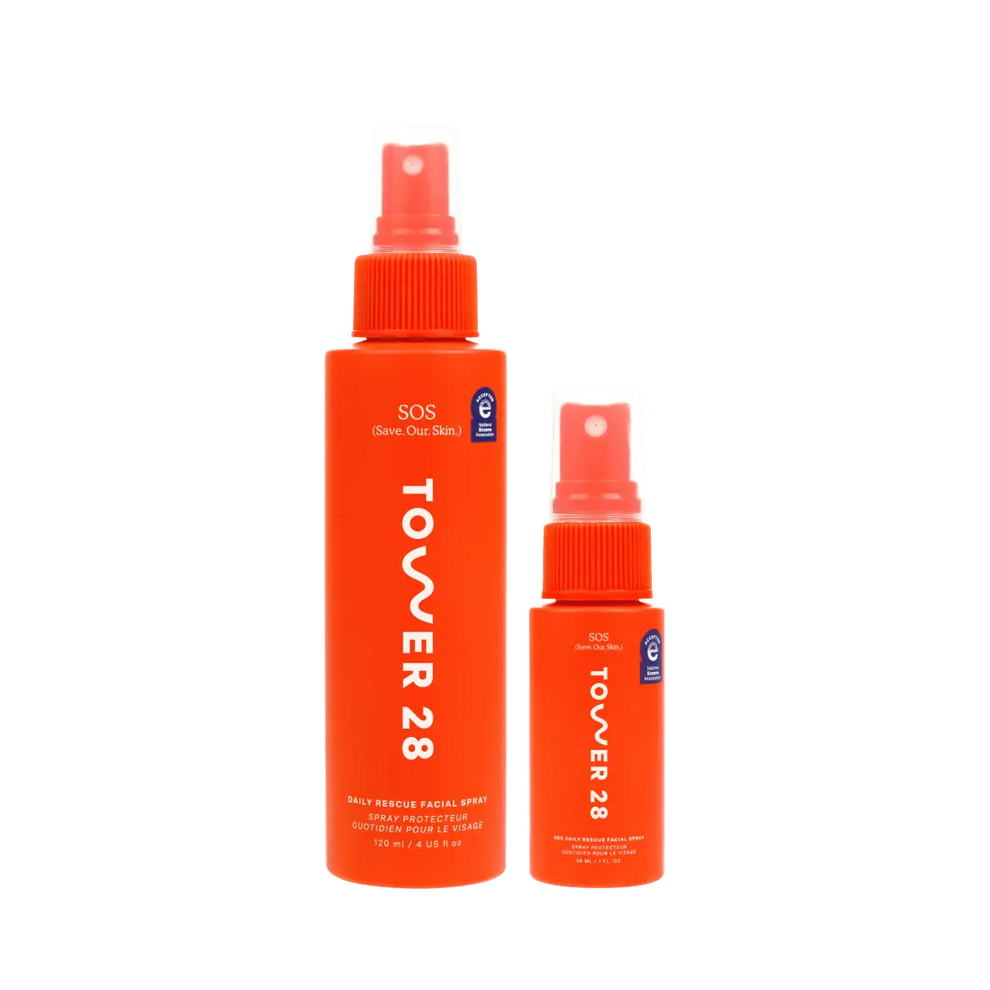 Shared: Tower 28 Beauty's SOS Spray Duo which features SOS Daily Rescue Spray 4oz and 1oz.