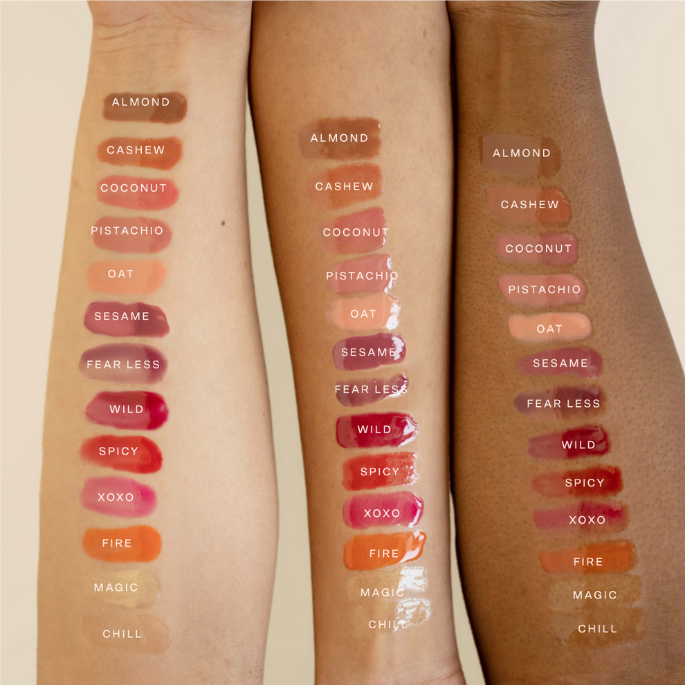 [Shared: All shades of the Tower 28 Beauty ShineOn Lip Jelly swatched on three different skin tones